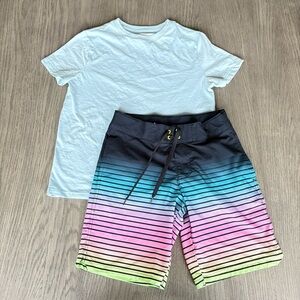 Boy’s | Target | Black/Multi Swim Trunks + Blue T-Shirt | Like New
